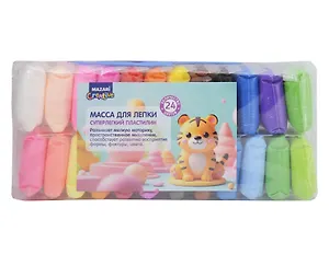 Суперлёгкий пластилин (масса д/лепки), 24 цвета по 12 г, пластиковые стеки 3 шт в комплекте, ОПП-упаковка