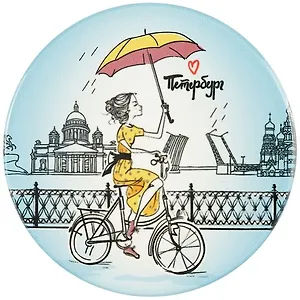 Подставка под кружку СПб Девушка с зонтиком на велосипеде (керамика) (11 см) (ПВХ бокс)