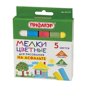 Мелки цветные 05цв асфальтные, квадратные, к/к, европодвес, Пифагор