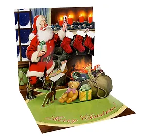 3D открытка Санта у камина (Fireplace Santa) (квадрат) (884)