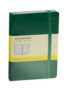 Записная книжка А6 96л кл. "Classic Pocket" зеленая, жесткая обложка, резинка, Moleskine