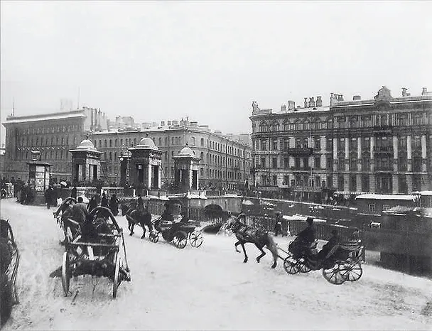 Открытка с видами (СПб) ч/б Фонтанка и Чернышов мост 307608 — 1