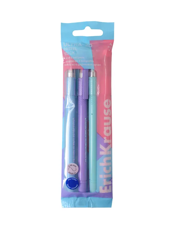 Набор шариковых ручек синих 0,7 мм, ULTRA-20 Stick Pastel, Erich Krause, 4 штуки 3116051 — 1