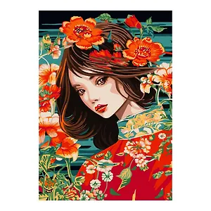 Картина по номерам на картоне 20х28,5 см "Девушка  в кимоно"