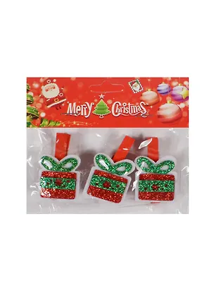 Новогодний Набор из 3-х прищепок Подарочн. коробки кр.-зел. в пак. с хедер. (11069711) (12х10с 2476017