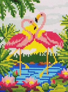 Алмазная мозаика ТМ Рыжий Кот (блест) 17х22см (17цв) Фламинго на закате, с подрамником, с полным заполнением AS17037