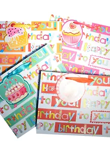 Пакет подарочный бумажный А5 23*18*10 "Нappy birthday. С тегом пирожоное", нейтр., мат. ламинат, Хансибэг