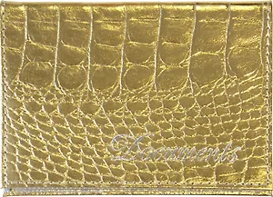 Обложка для автодокументов нат.кожа, золотой металлик, кайман, тип 4.2