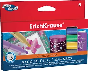 Фломастеры, 6 цв. Erich Krause, Creative Line Metallic в блистере 39078