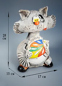 Копилка Кот с рыбой (забавный) (28см)  (40554)
