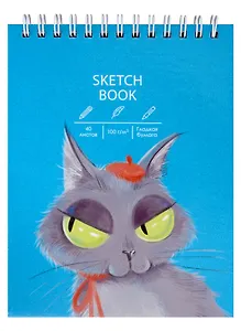 Скетчбук А6+ 125*160 40л "Мистер кот" белый офсет, 100г/м2, тв.обложка, евроспираль