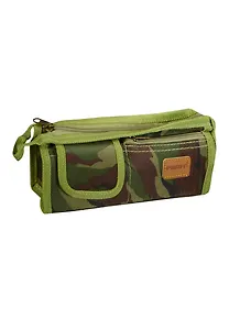 Пенал-косметичка прямоугольный 21*9*4см, полиэстер, текстильная окантовка, 2 накладных кармана (на липучке и на молнии), зеленый с рисунком,  Proff