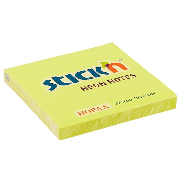 Блок для записей Stick`n Neon notes, жёлтый, 7.6 х 7.6 см 207938 — 1