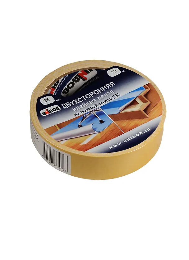 Лента клейкая двусторонняя на тканевой основе, 25 мм х 10 м, Unibob 239313 — 1
