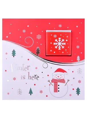 Открытка с шоколадом Winter is here Снеговик с шарфом (красно-белая), 5г 2854809