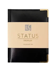 Ежедневник дат. 2026г. А6 176л "Status" черный, 7Б, тв.переплет, иск.кожа, обл.поролон, мет.уголки, тонир.блок, цв.торец, ляссе, инд.уп