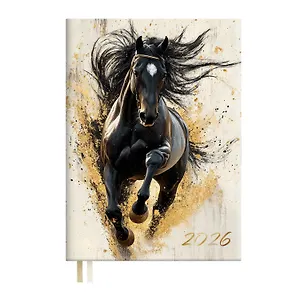 Ежедневник дат. 2026г. А6+ 176л "Наппа. Конь" кожзам, мягк.переплет, тисн. фольгой, офсет, справ.мат-лы, 2 ляссе, инд.уп