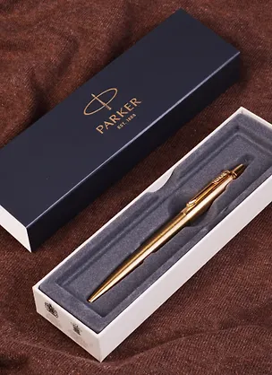 Ручка шариковая Parker, Jotter Premium West End Brushed Gold, подарочная синяя 242969