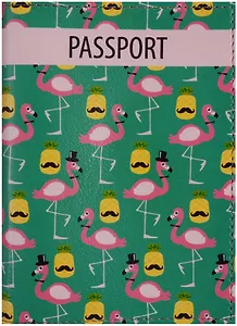 Обложка для паспорта Фламинго и ананас с усами (кожа) (ПВХ бокс)  (ОК2017-12)