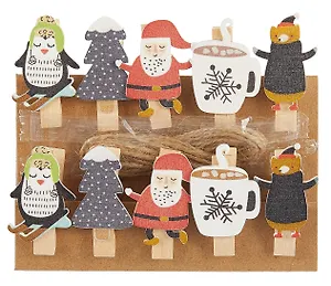 Прищепки декоративные с веревкой 10 шт.