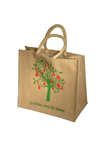 Джутовая сумка "Зеленное дерево" 43x34x19 см, длина ручки- 36 см, PB1477