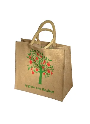 Джутовая сумка "Зеленное дерево" 43x34x19 см, длина ручки- 36 см, PB1477 2379102