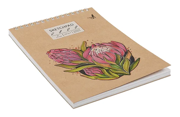 Скетчбук А5 40л "Flower", 120г/м2, обложка крафт картон, выборочный лак, евроспираль 3011606 — 3