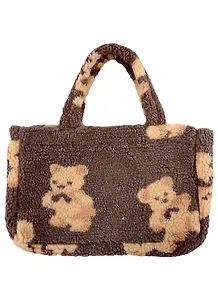 Сумка-шоппер плюшевая Мишки (бежевая) (31х28)