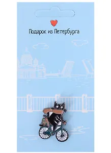 Значок СПб Котик на велосипеде (Подарок из Петербурга) металл