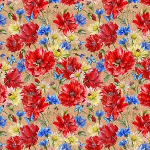 Бумага подарочная, крафт, Феникс, Маки и ромашки, 100*70см, 80г/м2