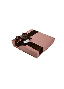 Коробка подарочная 12*12*4см, розовая с коричн. бантом, картон, Хансибэг