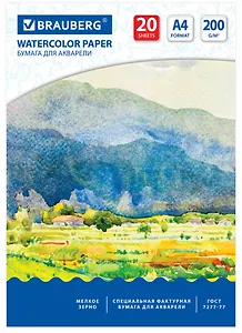 Папка для акварели А4, 20л., 200 г/м2, 210х297мм, BRAUBERG, Летний день, 111073