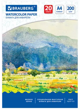 Папка для акварели А4, 20л., 200 г/м2, 210х297мм, BRAUBERG, Летний день, 111073 — 2970677 — 1