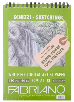 Блокнот для зарисовок 21*29,7см 80л "Disegno Ecologico per Artisti" спираль, 120г/м2, Fabriano — 2932202 — 1