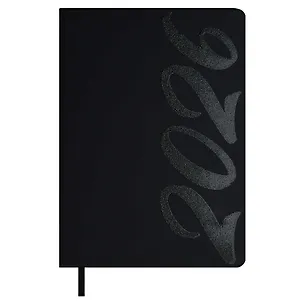 Ежедневник дат. 2026г. А5 176л "Софт-тач" черный, кожзам, тв.переплет, офсет, закругл.углы, ляссе, инд.уп 3116491