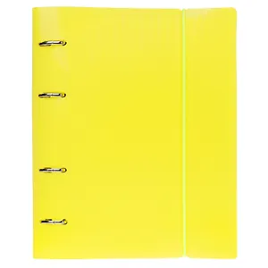 Тетрадь 120 листов, клетка, "Line neon" желтая, на кольцах, на резинке