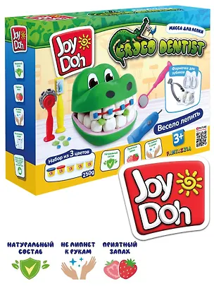Масса для лепки Joy Doh, набор Croco Dentist - Зубастик, голова крокодила, 3D формы, 8 аксессуаров, 5 баночек с тестом, (5 х 50г) 3121533