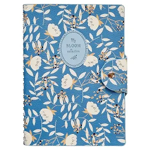 Тетрадь А5 96л кл. "Diary" голубой, иск.кожа, мягк.переплет, полускр.спираль, нашивка с блинт.тиснением, кнопка