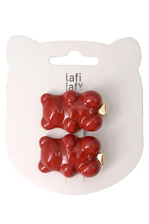 Набор заколок Мишки красные (2шт) (пластик) (3,5см) (12-Ava-5) (Lafilaf) 3125118