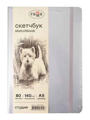 Скетчбук А5 80л "Гамма. Студия" серебро, 140г/м2, слоновая кость, тв.обложка, резинка 3107234