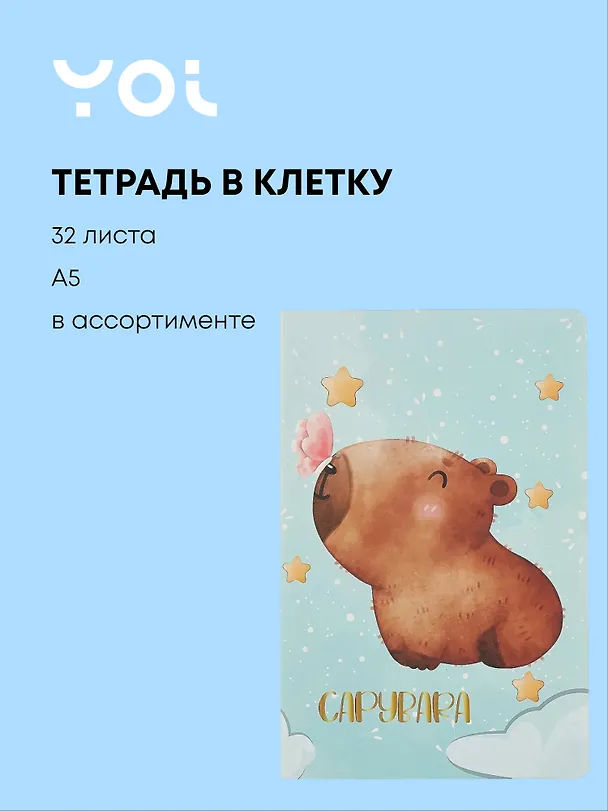 Тетрадь общая «Капибара» в ассортименте, 32 листа в клетку, А5 - Yoi 2989688 — 1