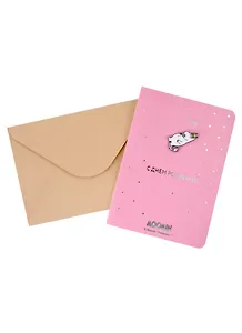 Открытка со значком MOOMIN Фрекен Снорк с цветочком С Днем рождения! (15х11) (конверт) (картон, металл)