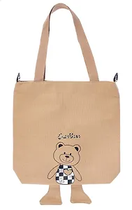 Сумка-шоппер на молнии Kawaii Мишка с ножками (бежевая) (текстиль) (40х33) (12-11525-202405-C7)