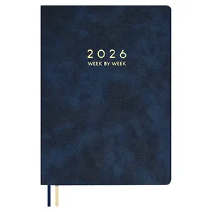 Еженедельник дат. 2026г. А4 80л "Тиволи делавэ" синий, кожзам, мягк.переплет, блинт.тиснение, офсет, тисн.фольгой, 2 ляссе, инд.уп