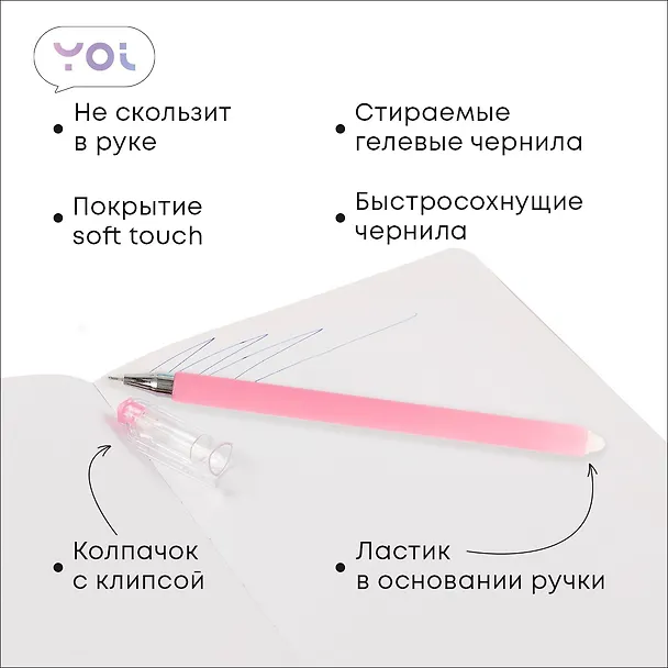 Ручки гелевые пиши-стирай синие 12 штук "Restart" 0,5 мм, soft touch, в ассортименте, Yoi 3066606 — 3