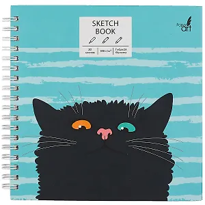Скетчбук 165*165 50л "Любопытный кот" белый офсет, 100г/м2, тв.обложка, евроспираль