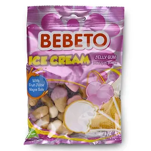 Мармелад BEBETO, ICE CREAM со вкусом вафли, клубники и сливок, 70/80г