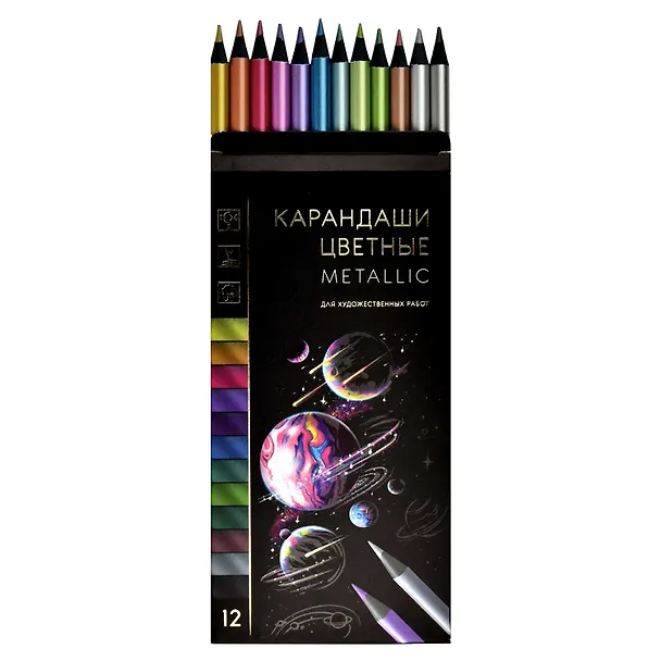 Карандаши цветные Феникс+, "Металлик", 12 цветов 2979548 — 2
