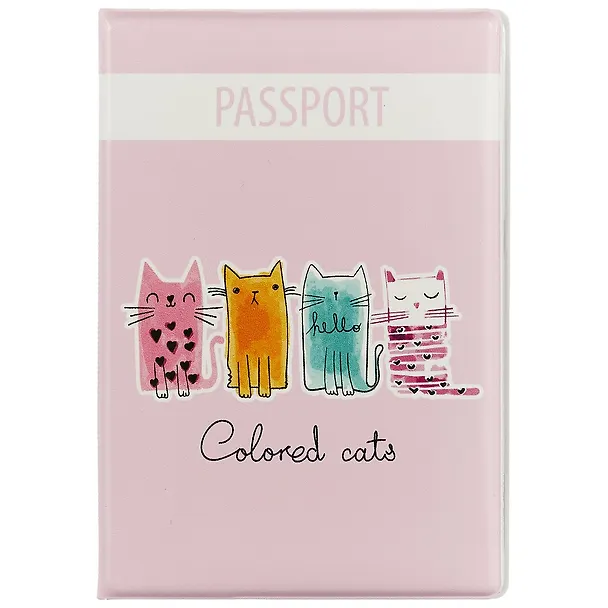 Обложка для паспорта Colored cats (ПВХ бокс) (ОП2018-199) 2681637 — 1