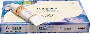 Краски акриловые 06цв 18мл "Деко" (перламутр) туба, к/к., Гамма